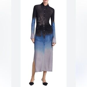 NEW NWT Altuzarra Claudia Ruched Knit Maxi Long Tie Dye Black Blue Dress 38 6 S